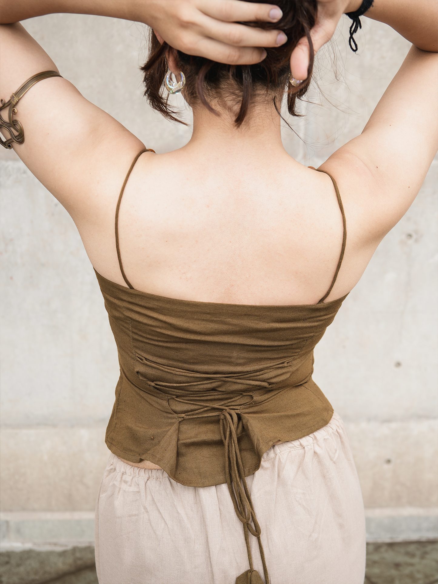 Boho Beads Top in Olive Green