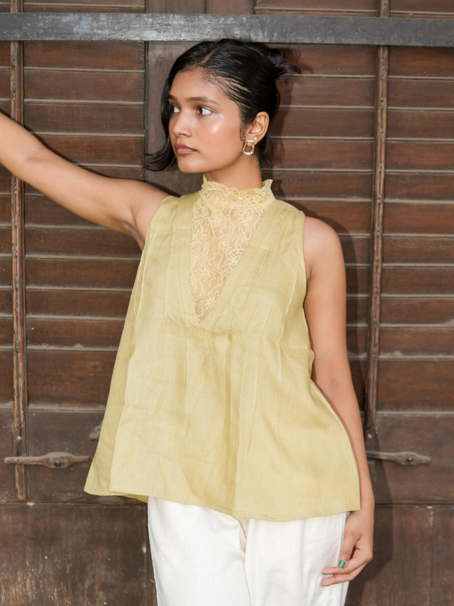 Lime Lace Top (60s lea pure linen)