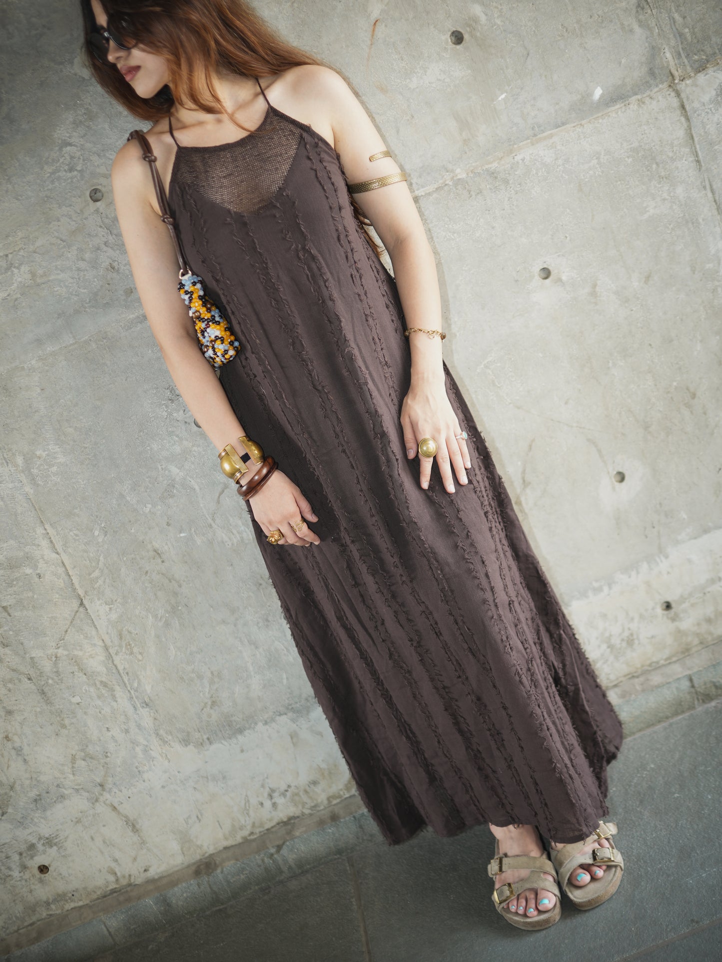 Rustic long dress in brown