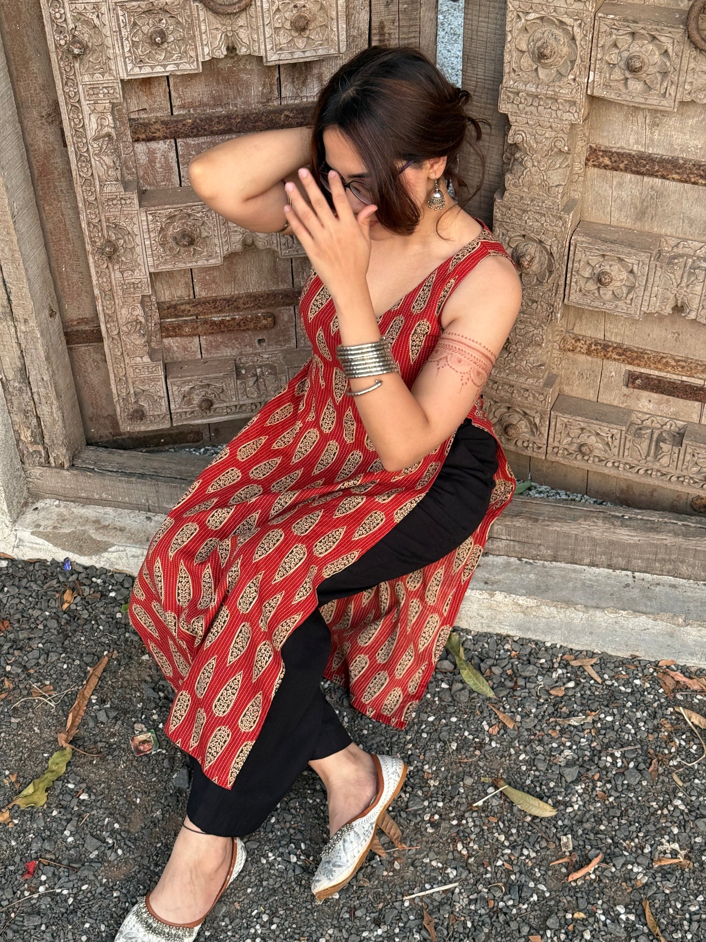 Rust High Slit Kurti