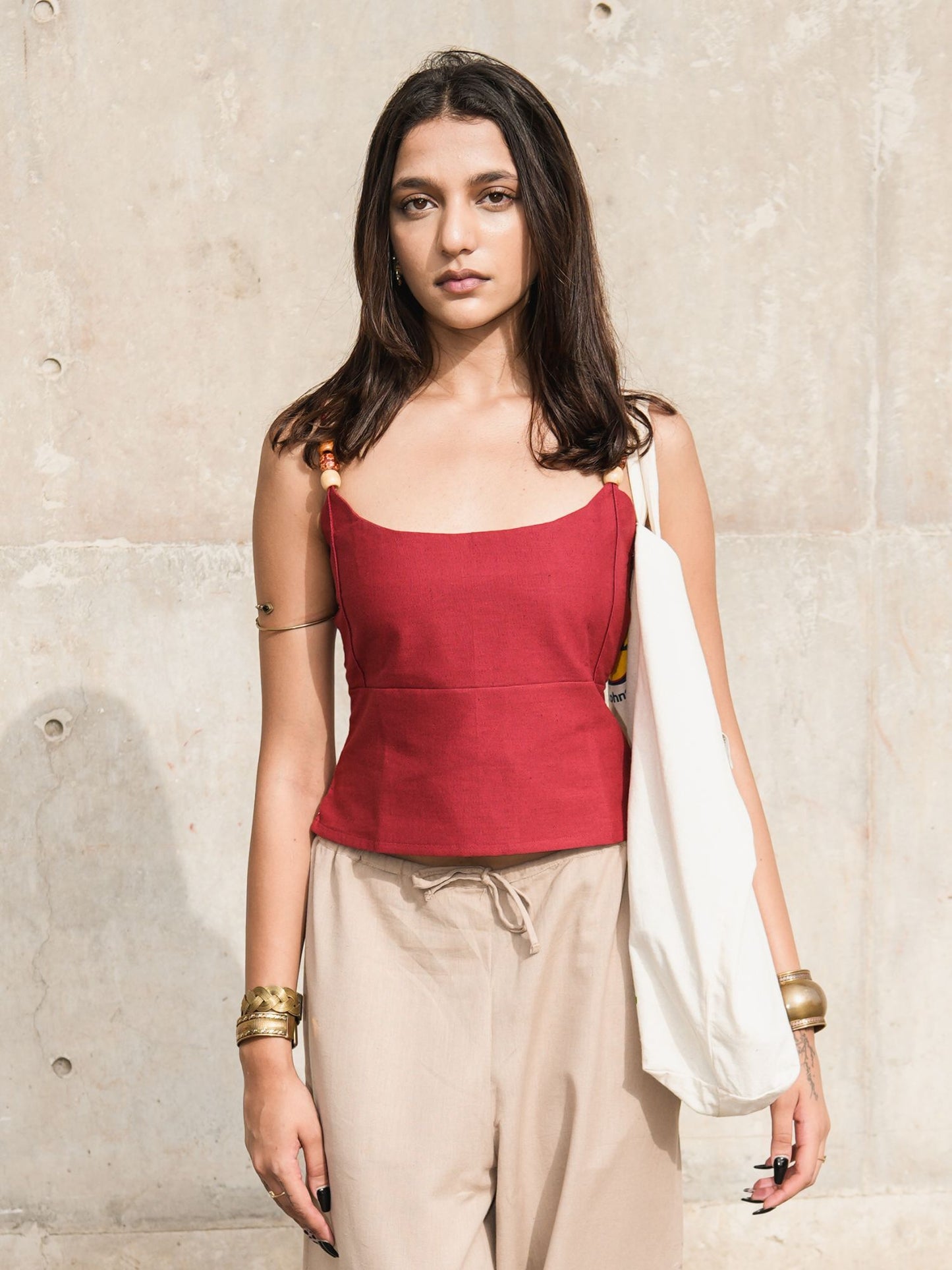 Boho Beads Top in Fiery Red