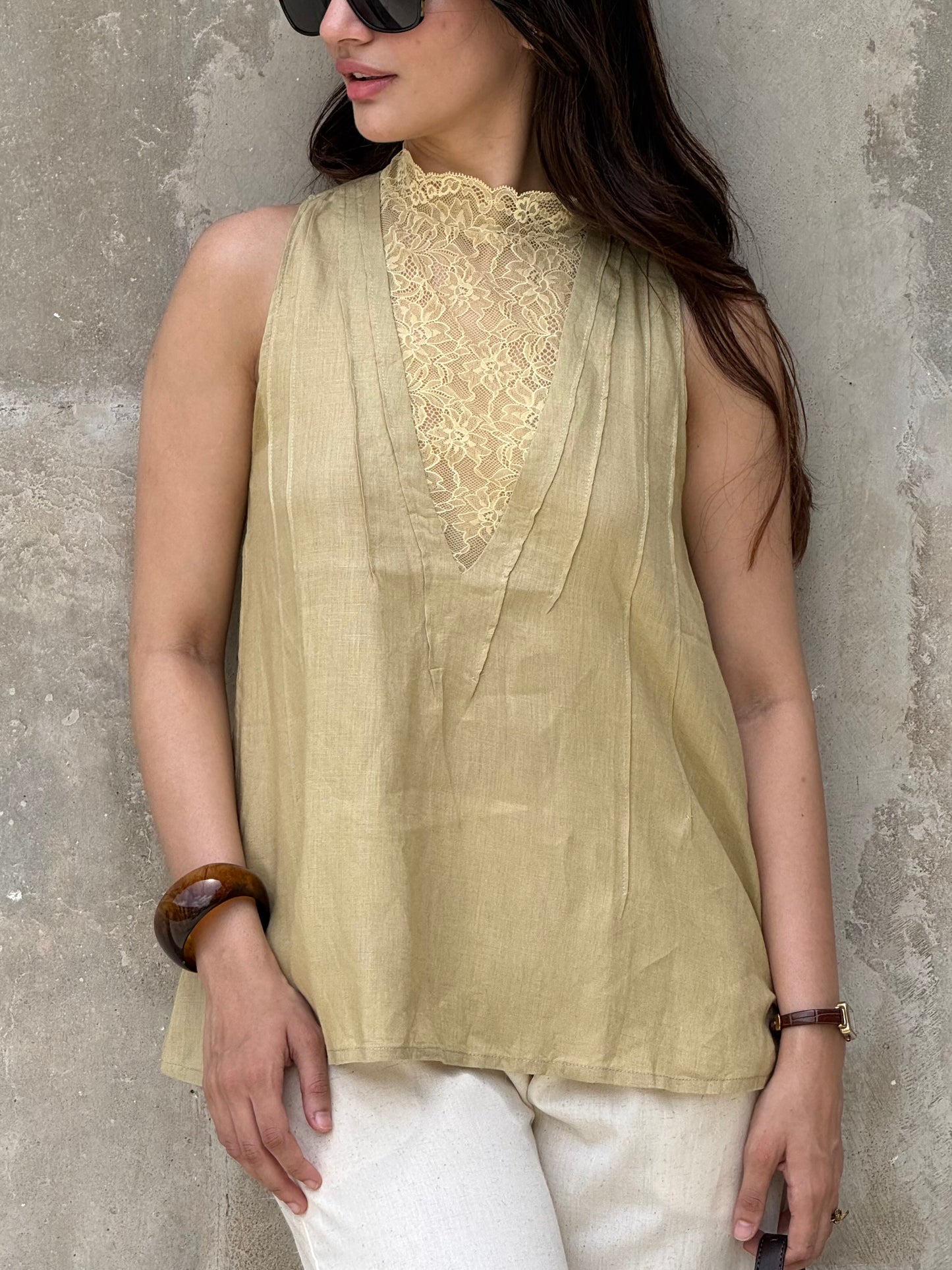 Lime Lace Top (60s lea pure linen)
