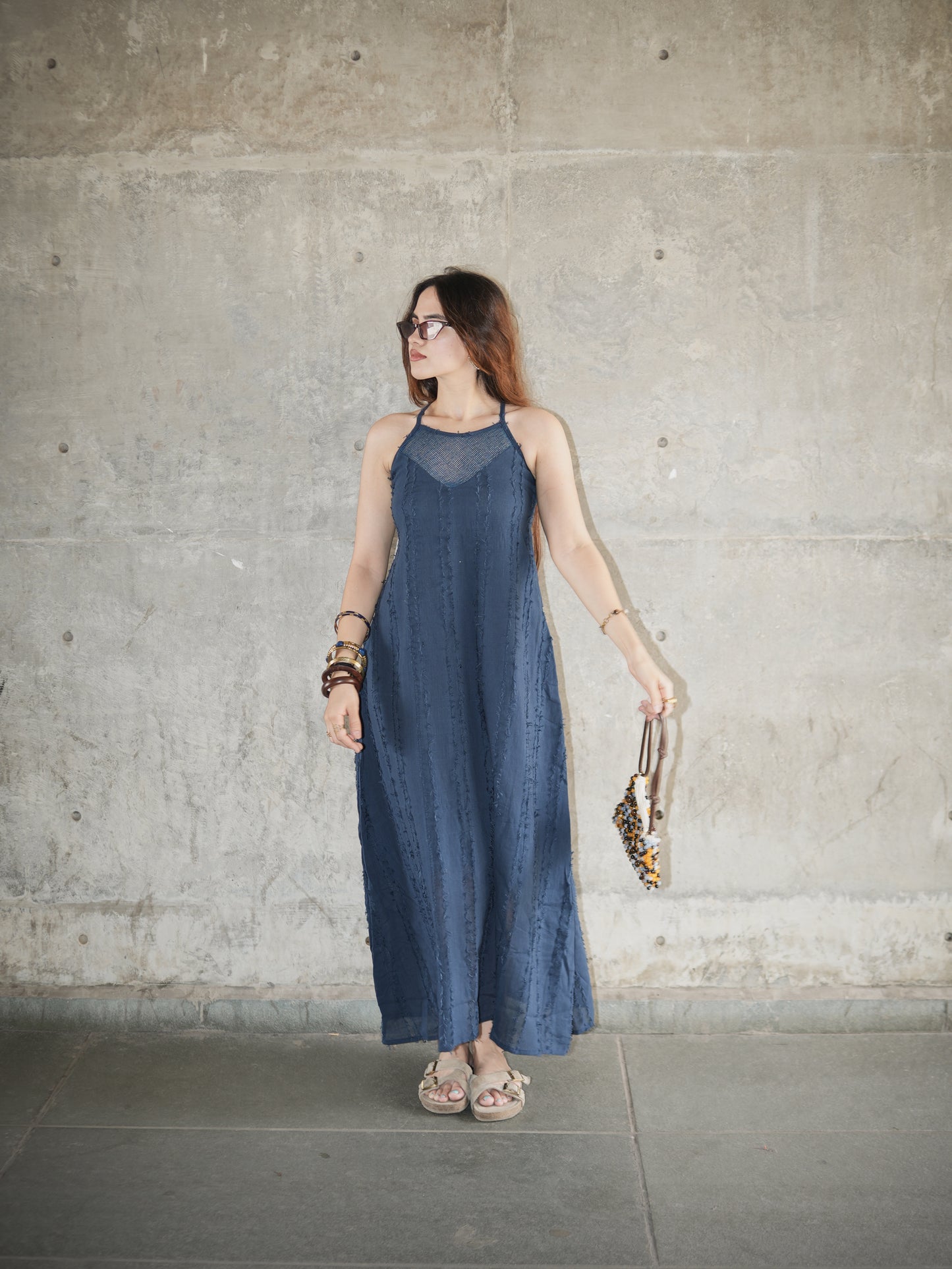 Rustic long dress in blue