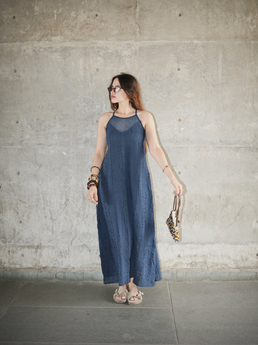 Rustic long dress in blue