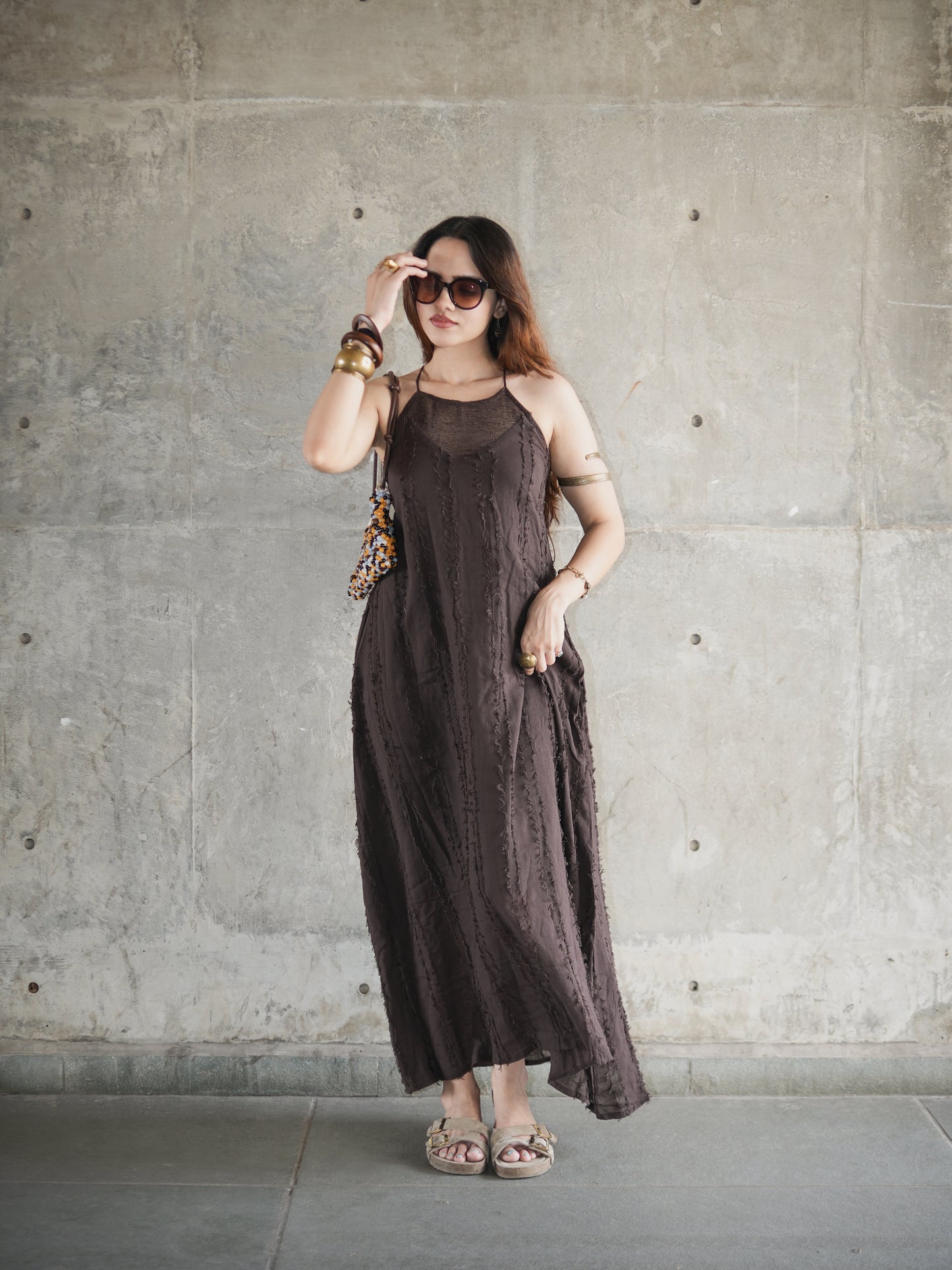 Rustic long dress in brown