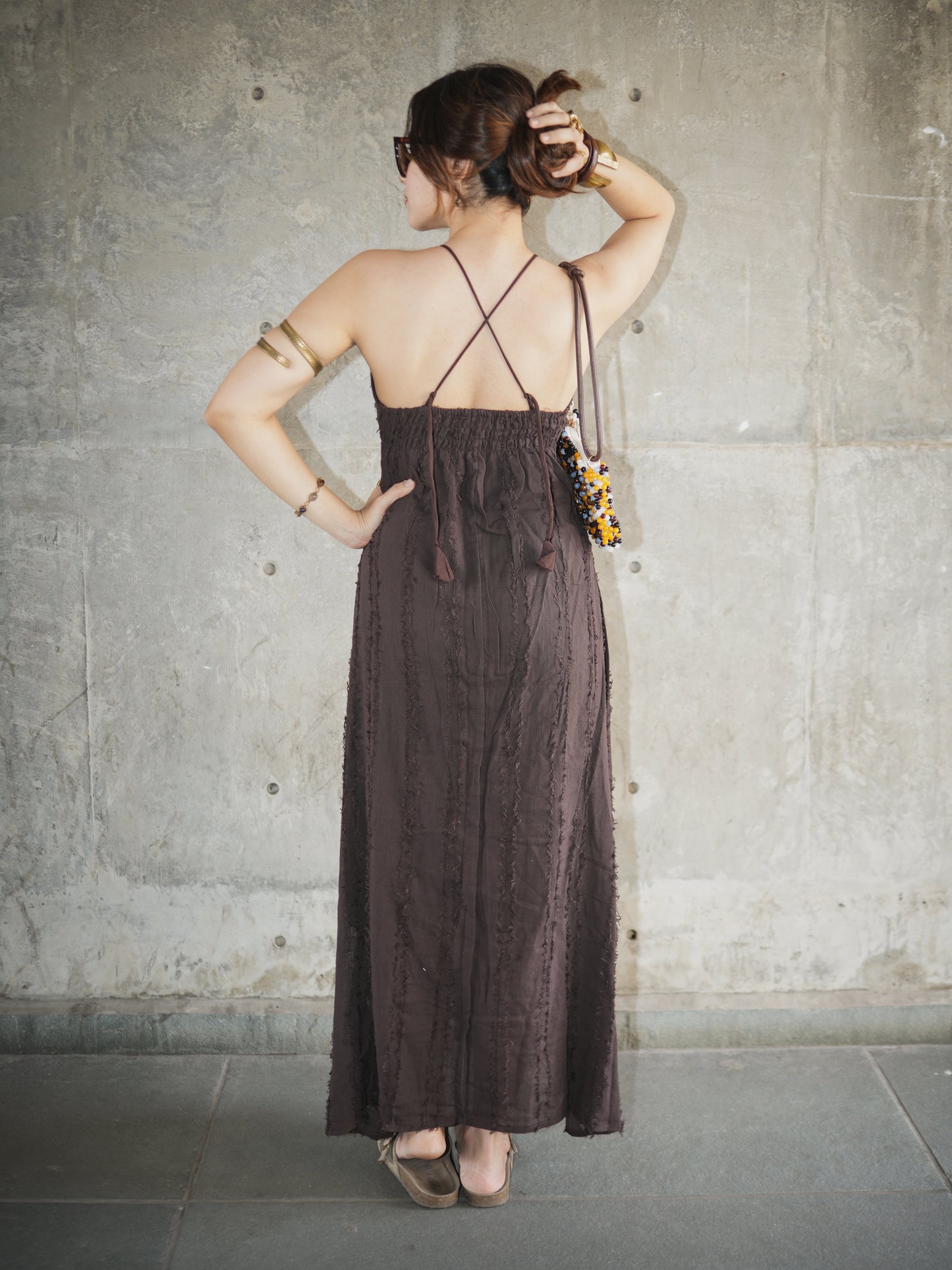 Rustic long dress in brown