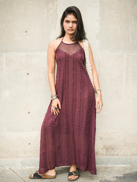 Rustic long dress in burgundy