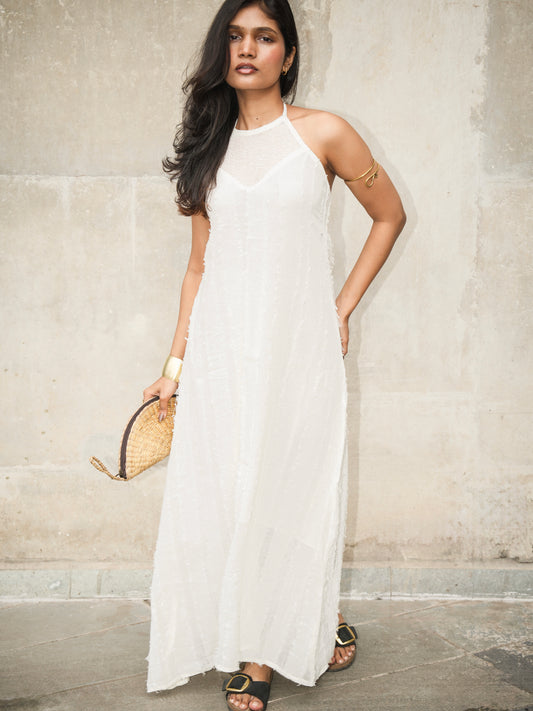 Rustic long dress in white